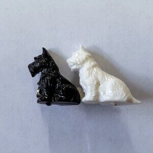 Vintage Scottie Dogs Brooch Black & White Plastic Pin Made in Britain